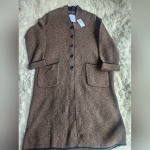 J.jill Brown Tweed Long Sweater with Black Buttons